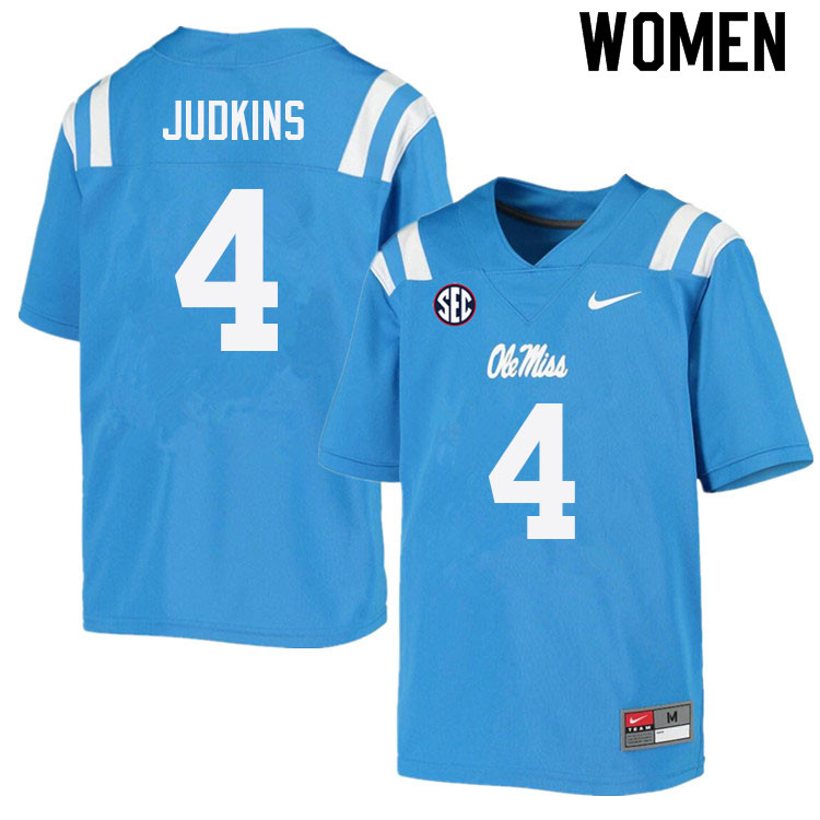 Women #4 Quinshon Judkins Ole Miss Rebels College Football Jerseys Sale-Power Blue - Click Image to Close